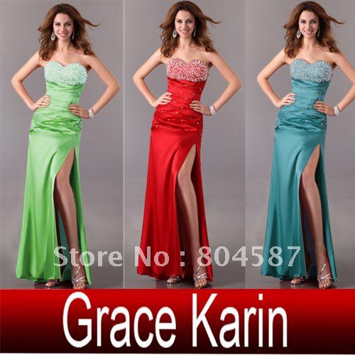 Stunning Grace Karin Strapless Long Slit Prom Gown Evening Dress US2~16 Free Shipping Retail CL2588