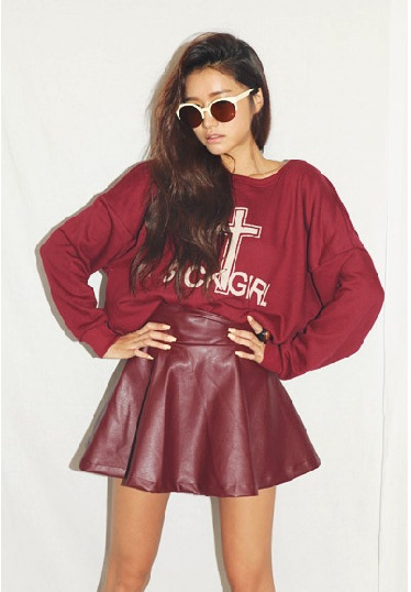 Sty na high waist big a PU short skirt faux leather full skirt bust skirt