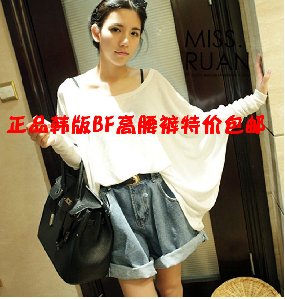 Sty nda bf light color loose roll-up hem high waist denim shorts female summer wide leg pants shorts