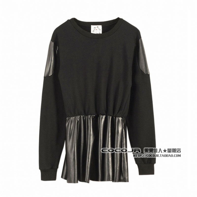Sty nda cool motorcycle leather patchwork sweatshirt material leather skirt long-sleeve dress