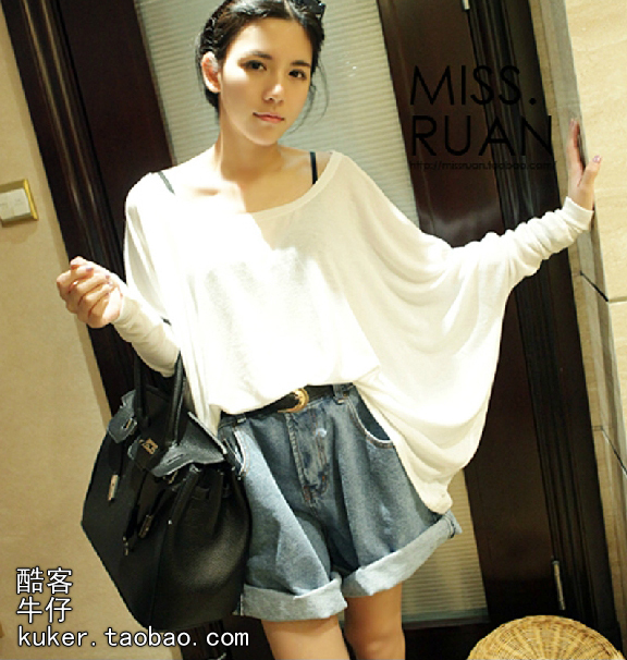 Sty nda denim shorts female shorts plus size high waist loose roll-up hem vintage