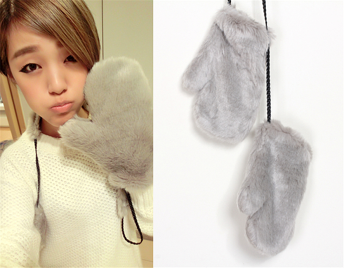 Sty nda imitation mink knitted leather cord halter-neck gloves