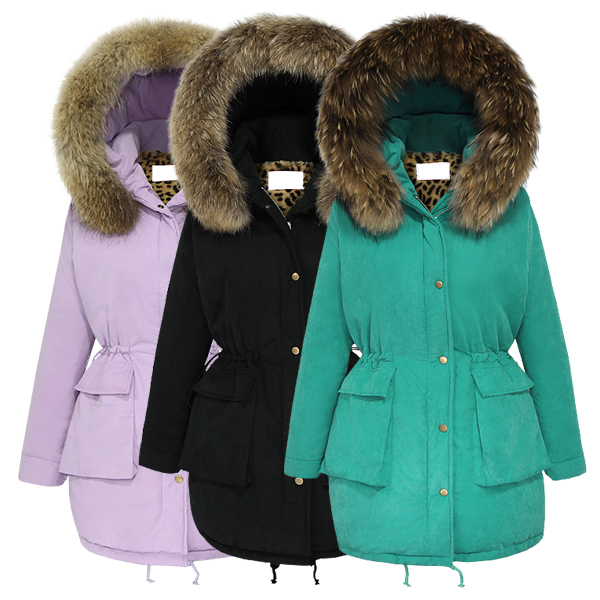 Sty nda leopard print liner ultralarge wool fur collar bf thickening wadded jacket cotton-padded jacket trench outerwear