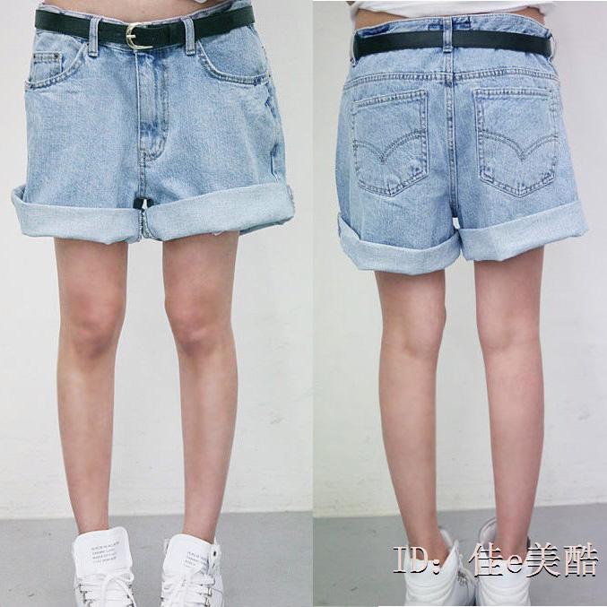 Sty nda spring plus size loose roll-up hem high waist denim shorts female summer hot pants wide leg trousers