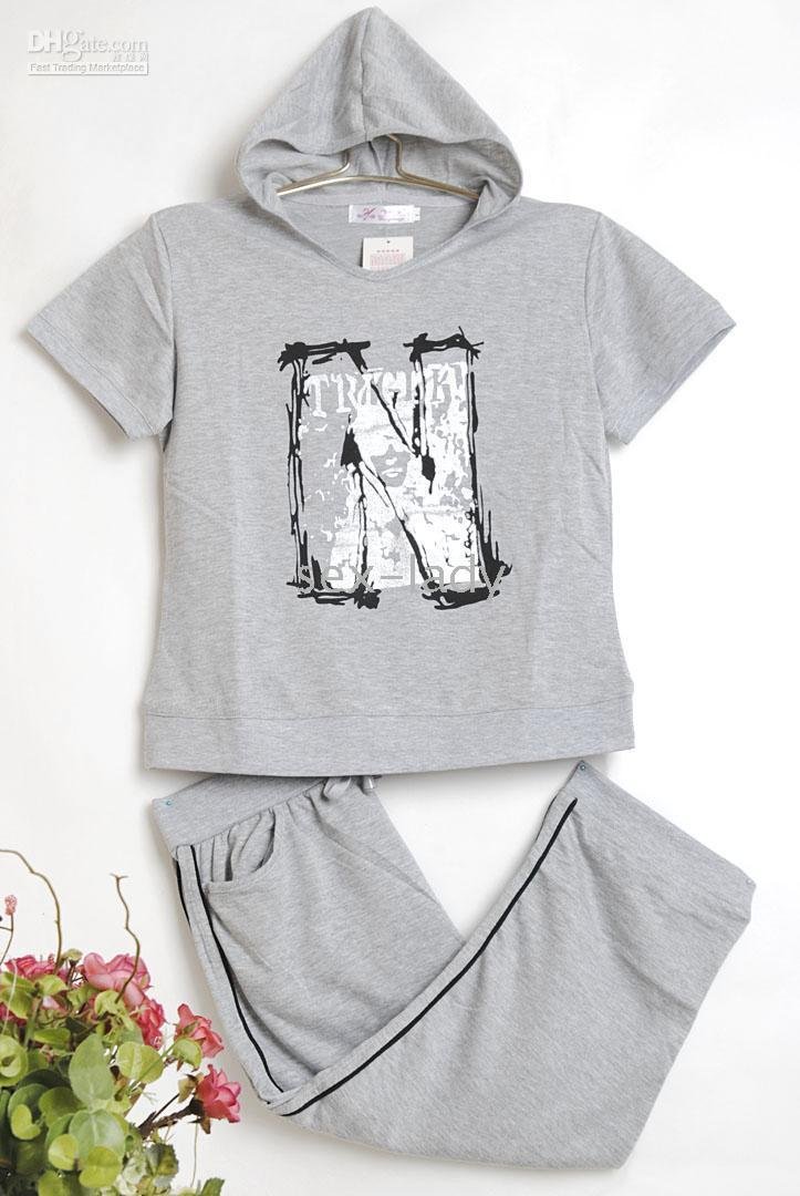style autumn and winter Sports T-shirt with a hat +Pants A set of two Pajamas gray 2010 The new