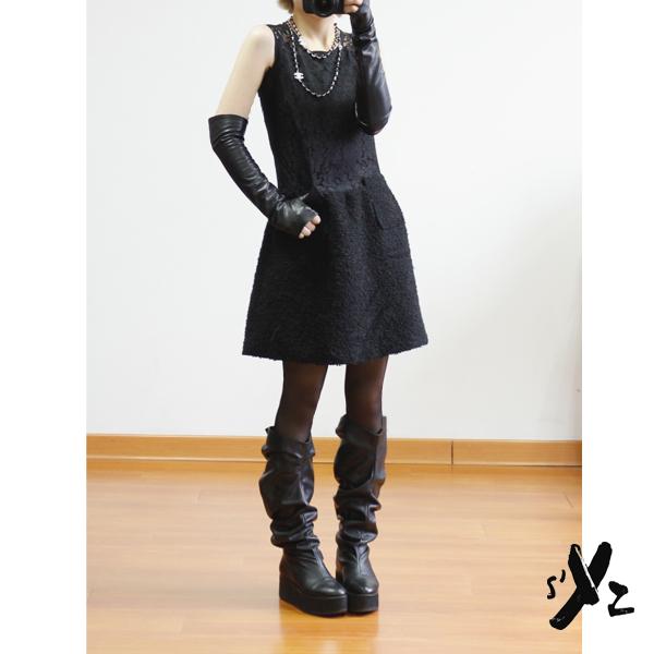 Style female small quality sheepskin genuine leather half finger long gloves