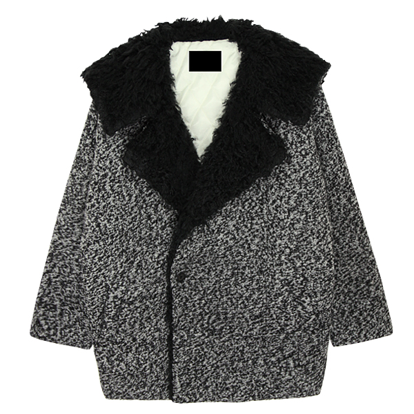 Styleby large lapel woolen bf loose wadded jacket cotton-padded jacket outerwear trench sty  color block