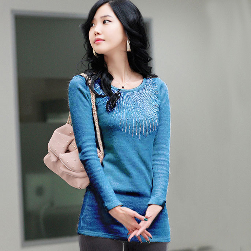 Styleonme 2013 spring women's beading long-sleeve slim shirt 781 basic