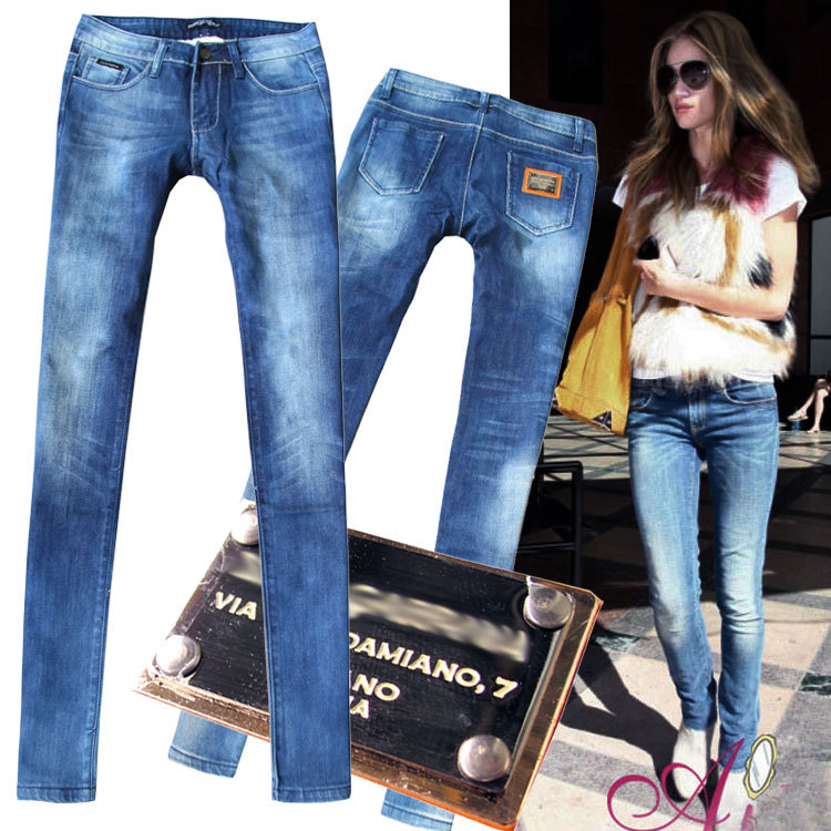 stylish Autumn and winter fashion women's 2012 metal wearing white light color tight elastic jeans female skinny pants