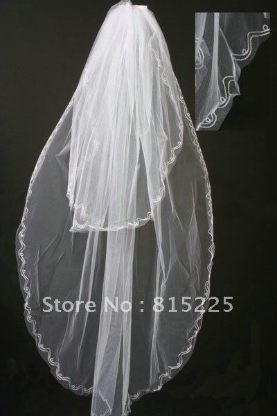 Stylish Empire Wedding Accessories Bridal Veils White Tulle Fabric Multi Layer Fingertip Length Veil Ribbon Edge sweetheart