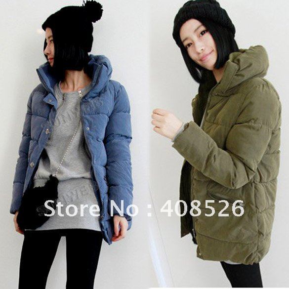 Stylish Korean Women's Full Zip Winter Warm Thicken Long wadded Down Jacket Coat Outwear M,L Blue, Army green free shipping 7988