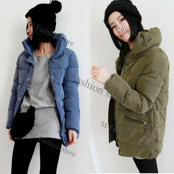 Stylish Korean Women's Full Zip Winter Warm Thicken Long wadded Down Jacket Coat Outwear M,L Blue, Army green free shipping 7988