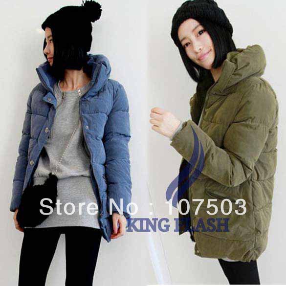 Stylish Korean Women's Full Zip Winter Warm Thicken Long wadded Down Jacket Coat Outwear M,L Blue, Army green free shipping 7988