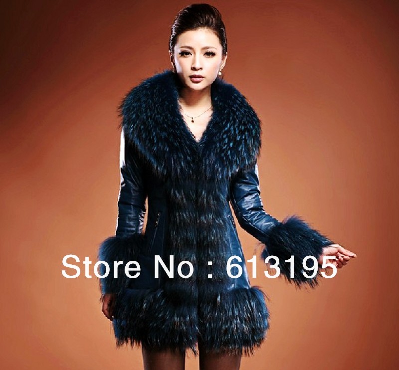 stylish ladies's sheepskin genuine leather clothing/ down coat with belt /rex rabbit fur collar/parka coat/ free shipping/y153