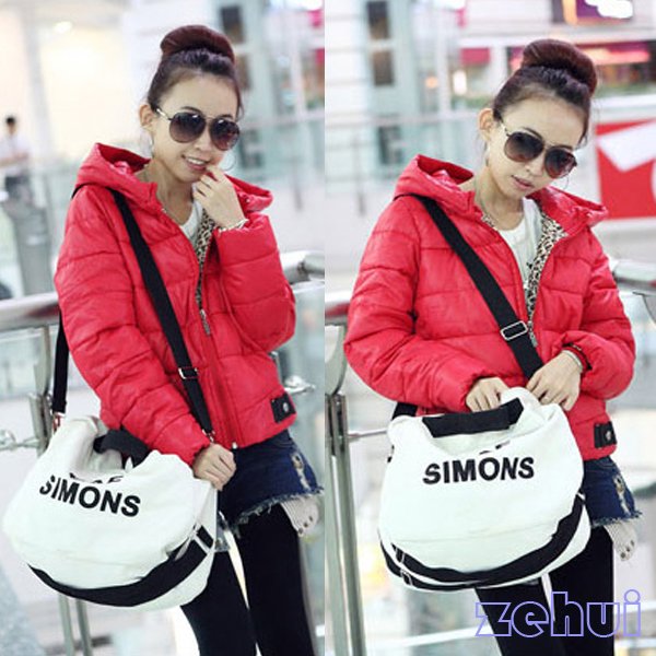 Stylish Women Hooded Winter Warm Outwear Thicken Down Jacket Casual  Zipper Coat Red HR363R