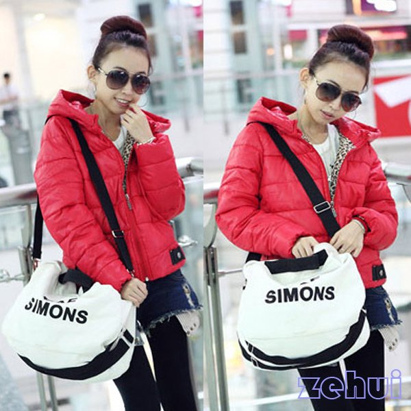 Stylish Women Hooded Winter Warm Outwear Thicken Down Jacket Casual  Zipper Coat Red HR363R