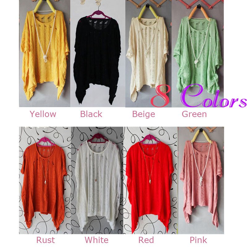 Stylish Women's Batwing Tops Blouse Casual Loose Hollow Asymmetric Knit Coats Cardigan 8 Colors ,Free Shipping