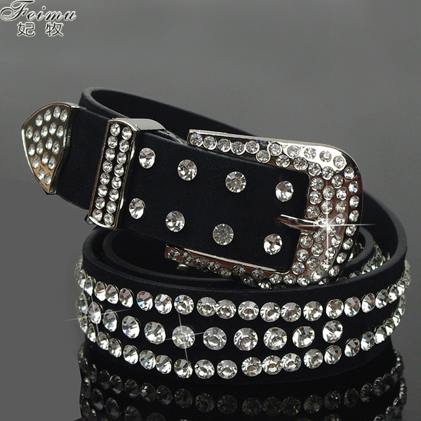 suede cowhide diamond strap Women genuine leather rhinestone diamond wide belt pin buckle fashion