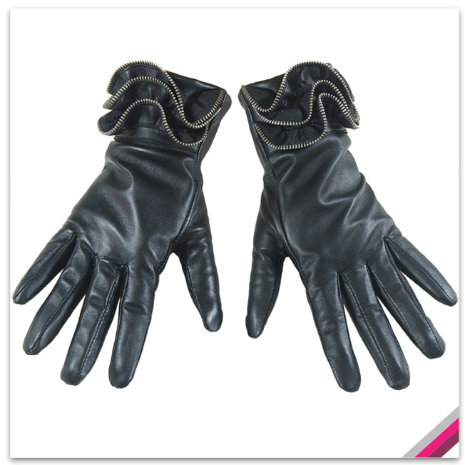 Suede fashion gloves full leather zipper laciness women's genuine leather gloves hb001