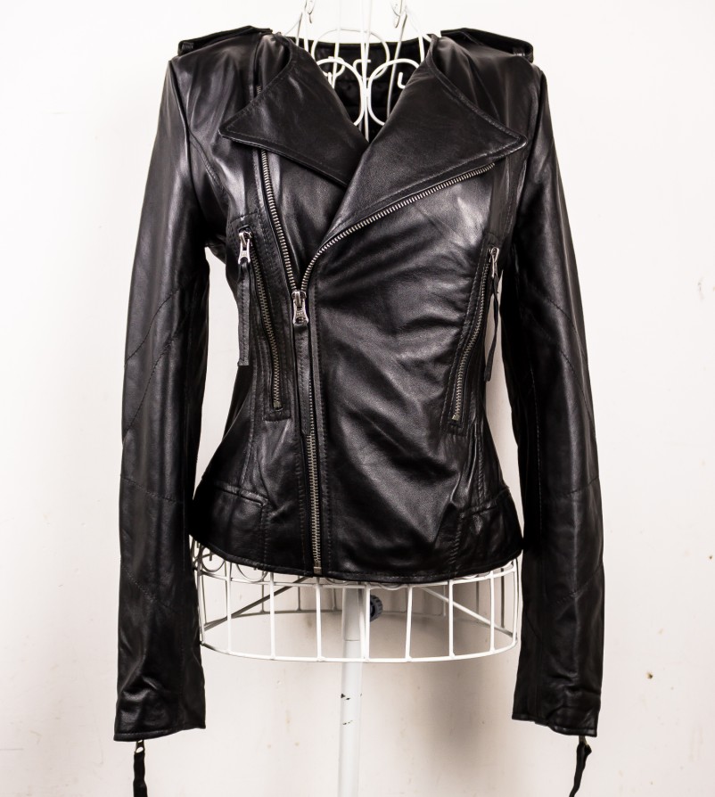 Suede genuine leather clothing women's short design o-neck fashion street motorcycle leather clothing
