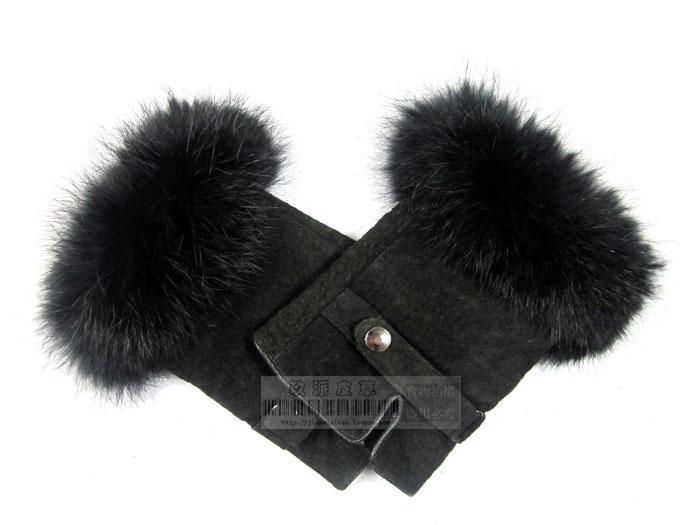 Suede genuine leather rabbit fur half finger gloves fashion dance non-mainstream Free Shipping
