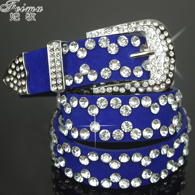 suede rhinestone belt strap cowhide Women genuine leather diamond noble women's accounterment