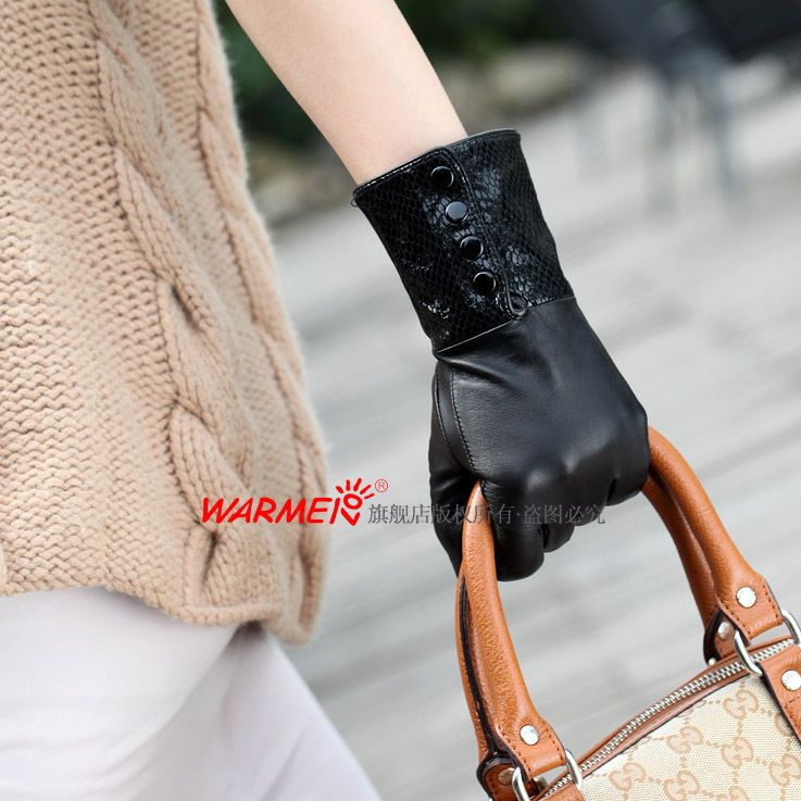 Suede women's medium-long genuine leather gloves l004nc