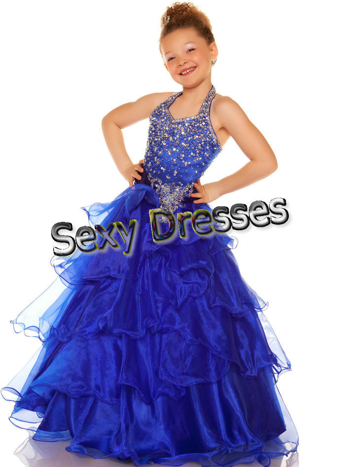 Sugar Girl Pageant 2013 New Style Wedding Party Halter Ruffled Organza Flower Girl Dress Free Shipping
