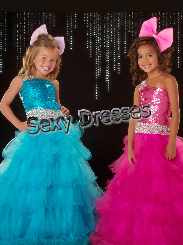 Sugar Girl Pageant 2013 New Style Wedding Party Halter Sequined Rullfed Flower Girl Dress Free Shipping