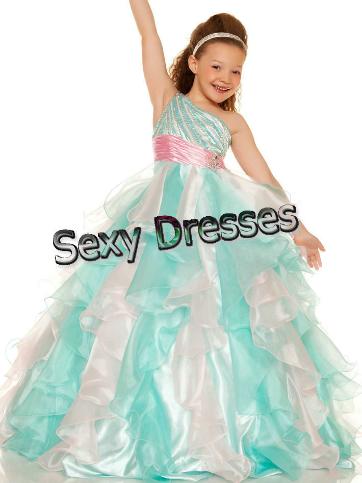Sugar Girl Pageant 2013 New Style Wedding Party One Shoulder Ruffled Organza Flower Girl Dress Free Shipping