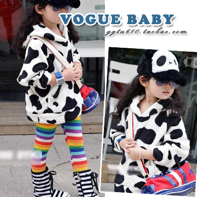 Suit for kids child cow black and white oversized with a hood sweatshirt child coral fleece long pullover kids hoody M58