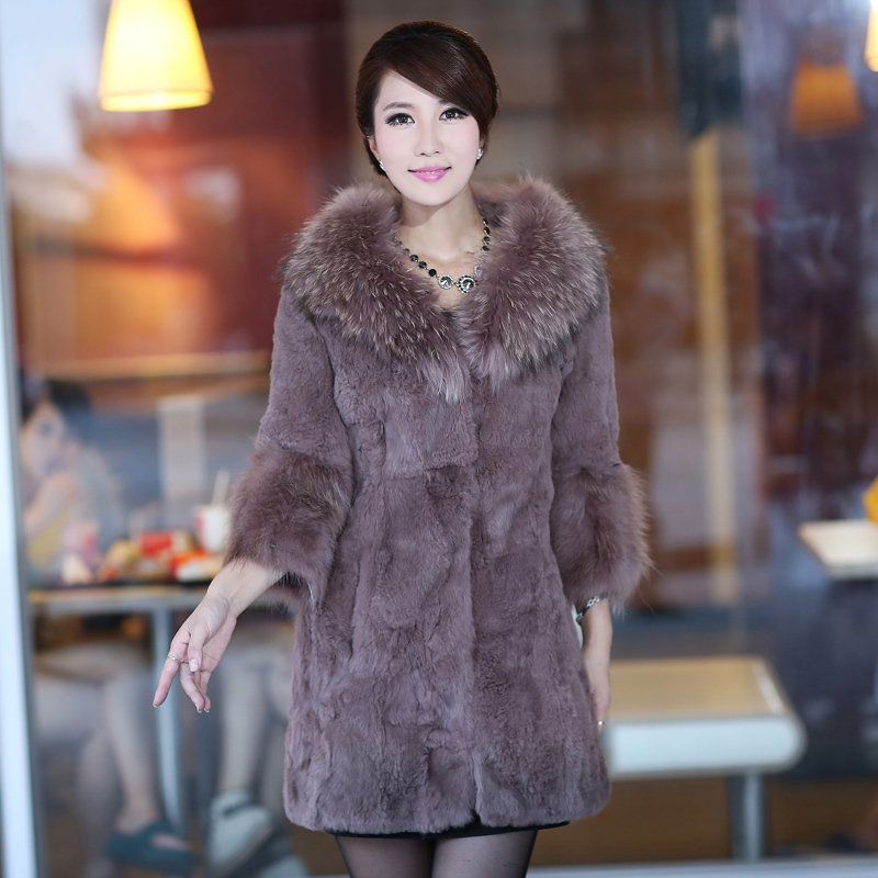 Sukracarya female medium-long 2012 large raccoon fur rabbit fur coat 2518