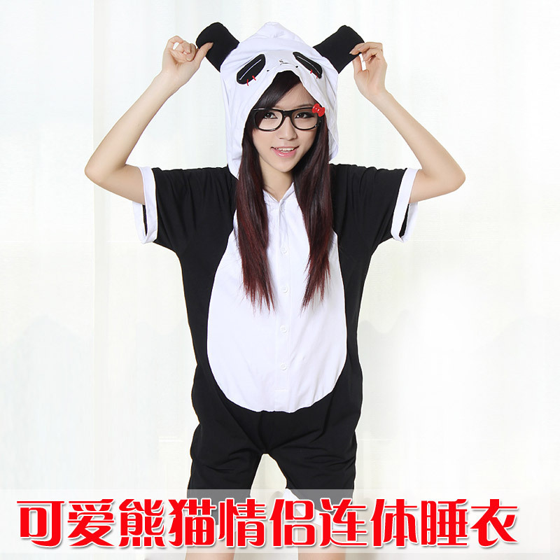 Summer 100% cotton cartoon animal one piece sleepwear lovers male women's short-sleeve lounge cute panda pajamas