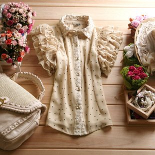 Summer 2012 sweet Ruffles round sleeveless embroidery flower blouse chiffon 4colors Free shipping