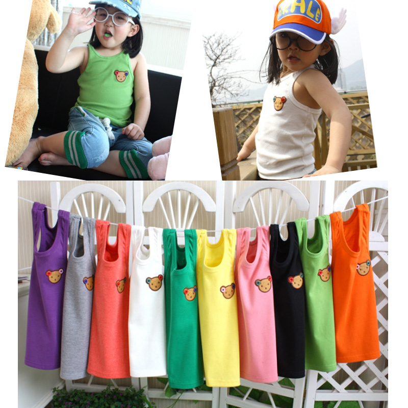 Summer 2013 100% all-match bear child cotton vest T-shirt short-sleeve shirt candy color