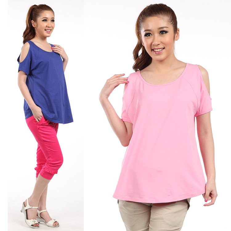 Summer 2013 100% cotton o-neck puff sleeve short-sleeve top t-shirt maternity clothing plus size new arrival