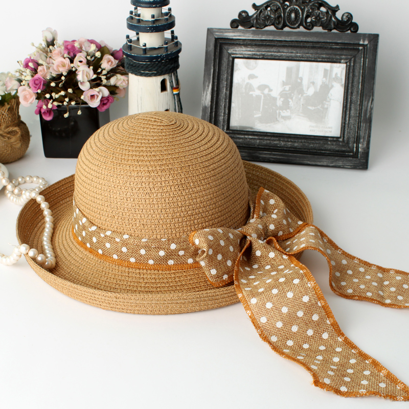 Summer 2013 polka dot ribbon bow sun-shading strawhat dual sun hat sun hat