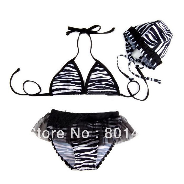 Summer baby girl swimsuit black zebra print girl split swimwear swimming cap child swimwear for 2~6T free shipping wholesale