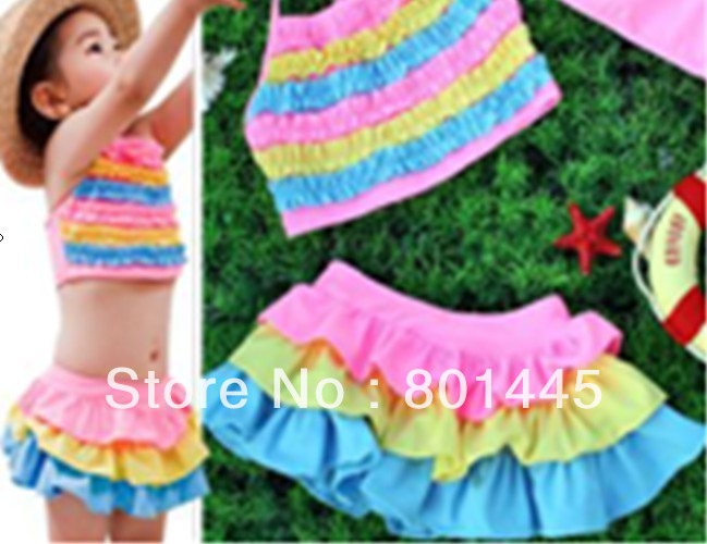 Summer baby girl swimsuit girl bikini split swimwear child twinset for 3~6T free shipping wholesale drop shipping
