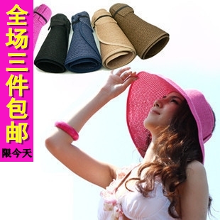 Summer beach visor big along the cap sun hat folding hat parent-child female summer strawhat