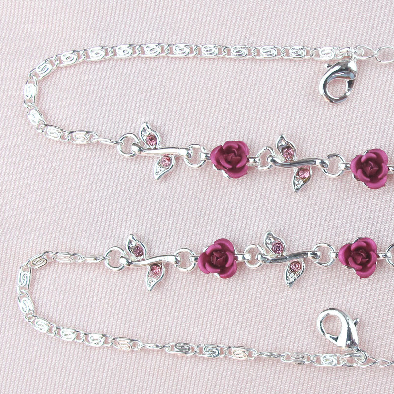 Summer beautiful rose rhinestone shoulder strap delicate buckle silver plated adjustable bra shoulder strap