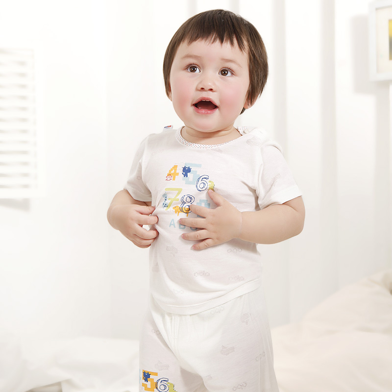 Summer big treasure baby male child female child o-neck set 0 - 2 derlook short-sleeve set 2149