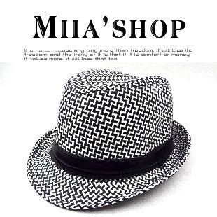 Summer black and white check male women's straw braid small fedoras jazz hat sun-shading hat