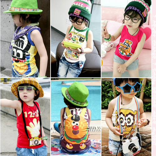 Summer boys clothing girls clothing cartoon vest sleeveless baby T-shirt basic shirt