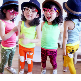 Summer boys clothing girls clothing neon tank baby sleeveless T-shirt basic shirt