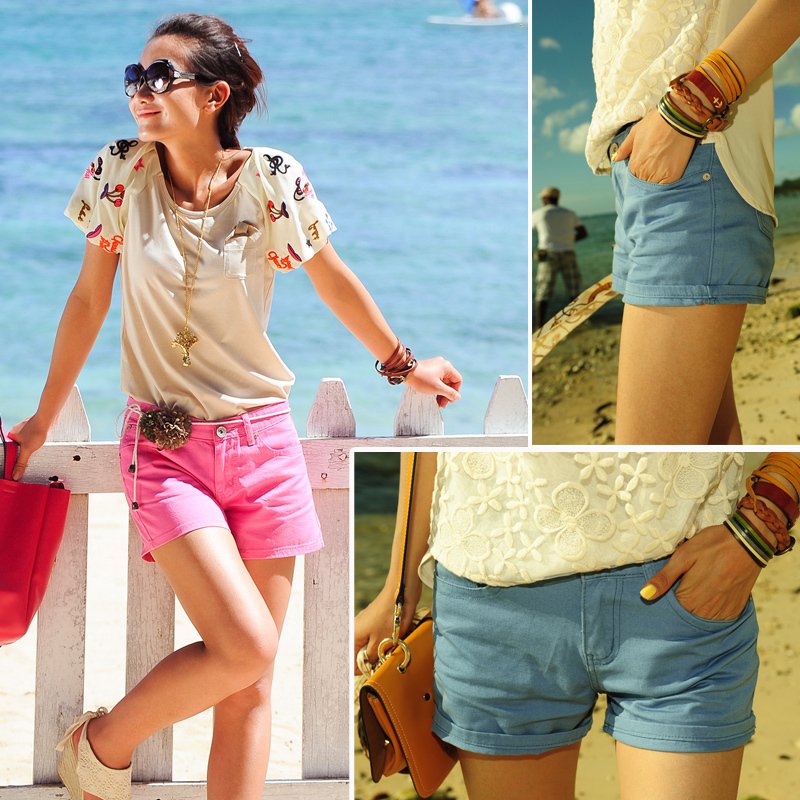 Summer candy color mid waist all-match female shorts LADY fashion jeans casual denim shorts d1895
