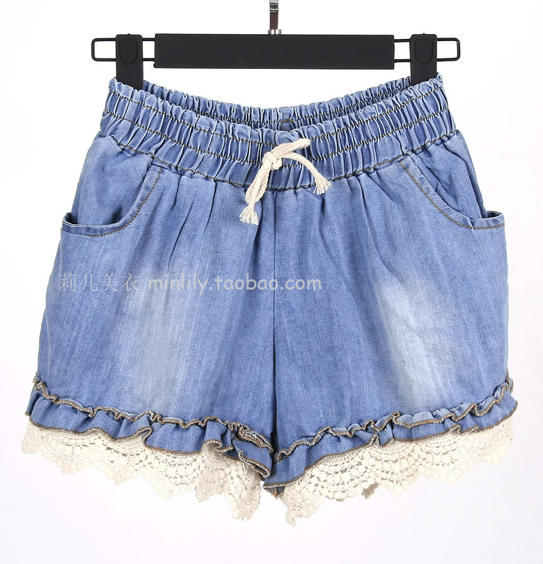 Summer casual sweet loose crochet laciness straight low-waist shorts women's jeans