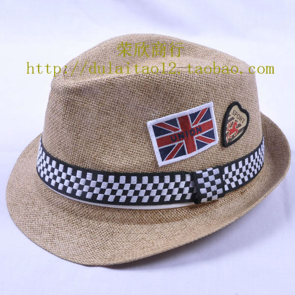 Summer child breathable linen jazz hat sun-shading fedoras applique fancy cadet cap strawhat