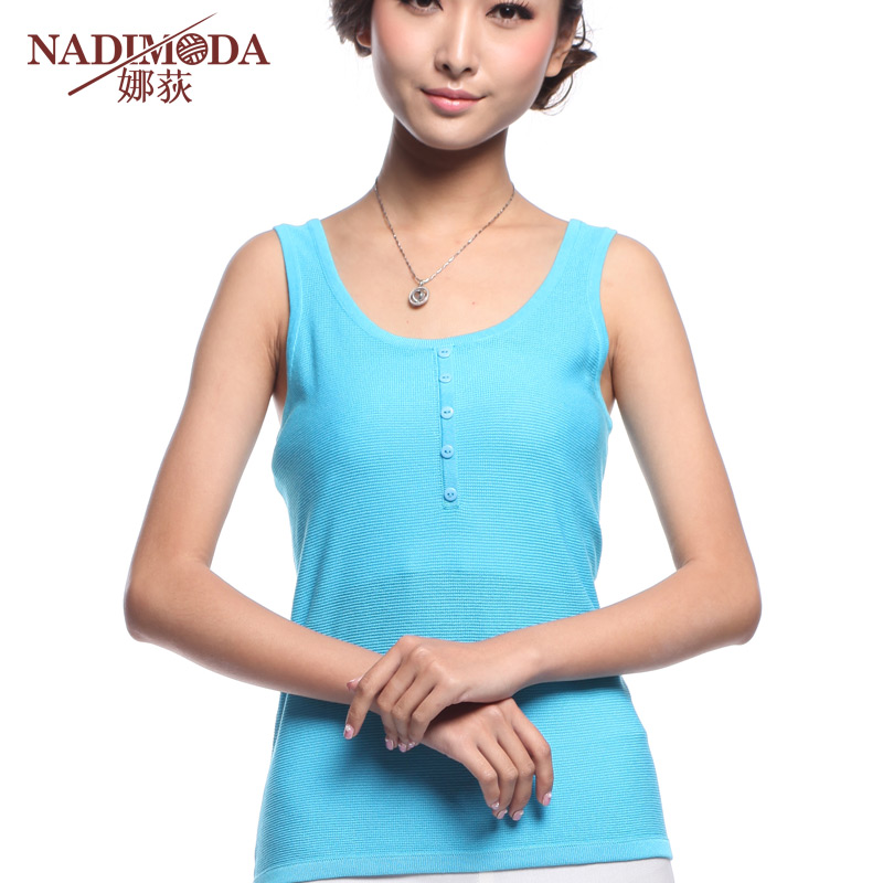 Summer cool 2013 women's yarn low o-neck knitted basic vest