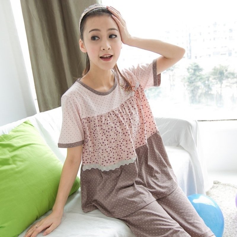 Summer cotton short-sleeve sleepwear female knitted cotton set loose plus size comfortable women's lounge set